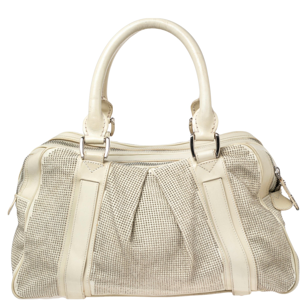 BURBERRY Off White Leather Studded Ashbury Knight Satchel - Picture 1 of 9